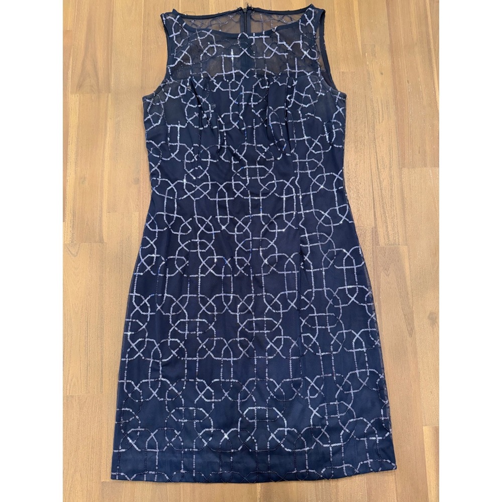 American Living Navy Blue Sequin Mesh Overlay Cocktail Dress Sleeveless Sz‎ 6